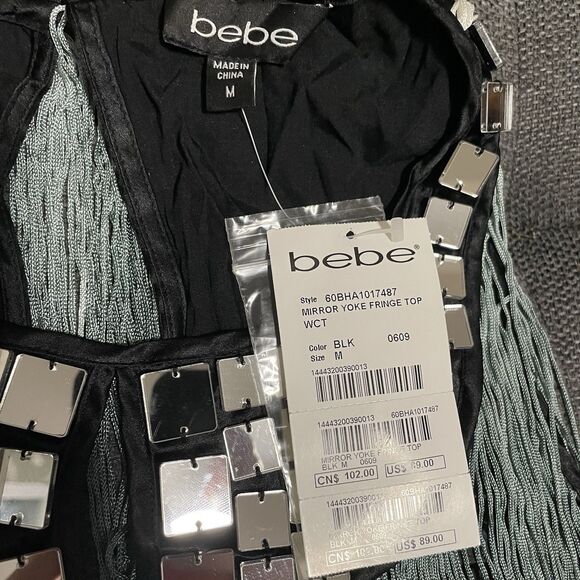 Vintage Bebe Silk Fringe‎ Mirror Yoke Tank Top Flapper Festival 90s NWT Medium - Picture 8 of 9